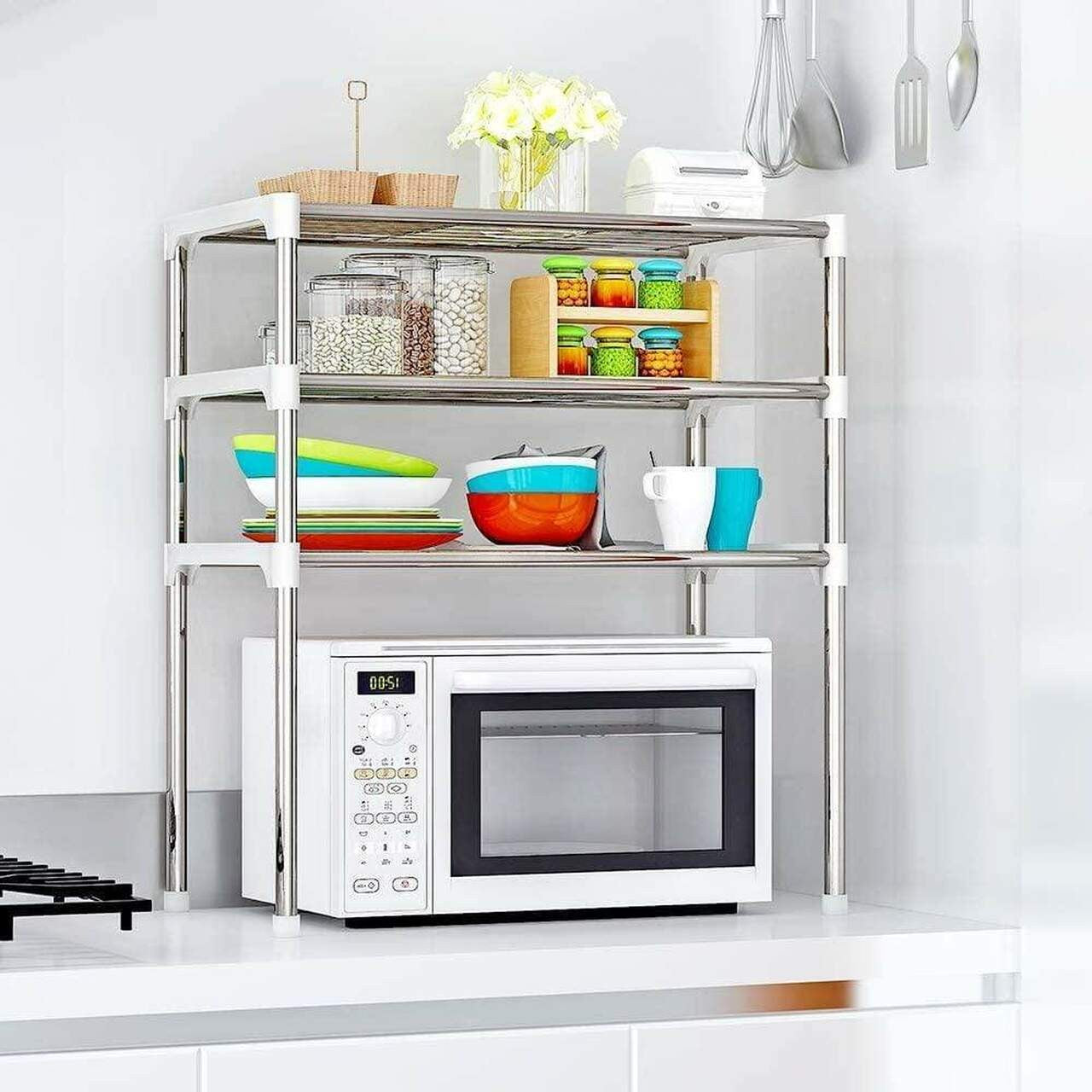 giordanoshop Scaffale Salvaspazio per Microonde 60x25x65 cm 3 Ripiani Rack per Cucina...