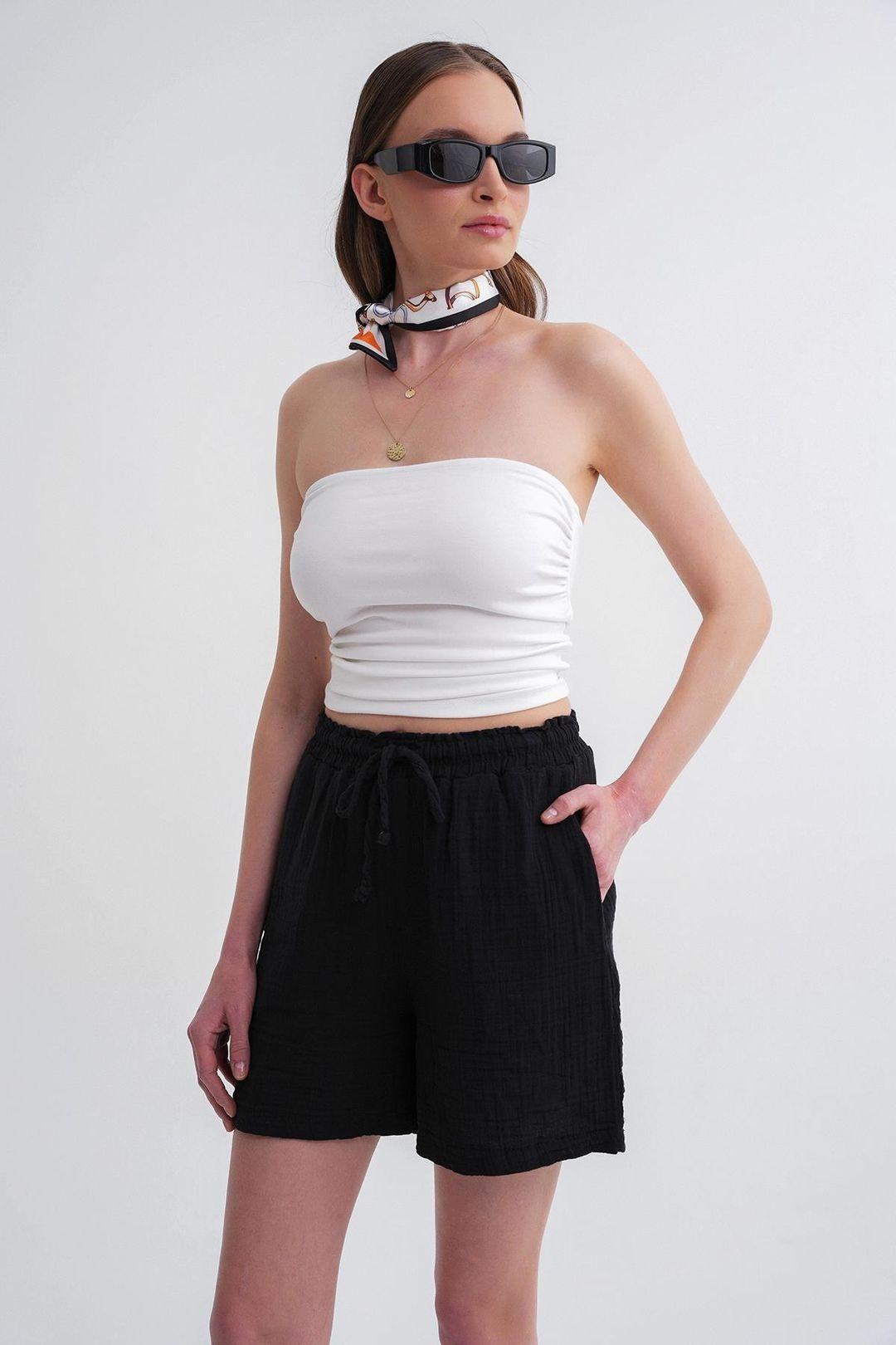 Hoge Taille Textuur Katoenen Shorts