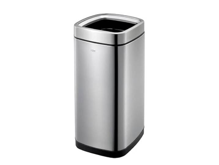 PROREGAL Quadratischer Abfalleimer aus mattem Edelstahl mit offenem Einwurf 35 Liter, HxBxT 68,6x31,5x31,5cm Silber