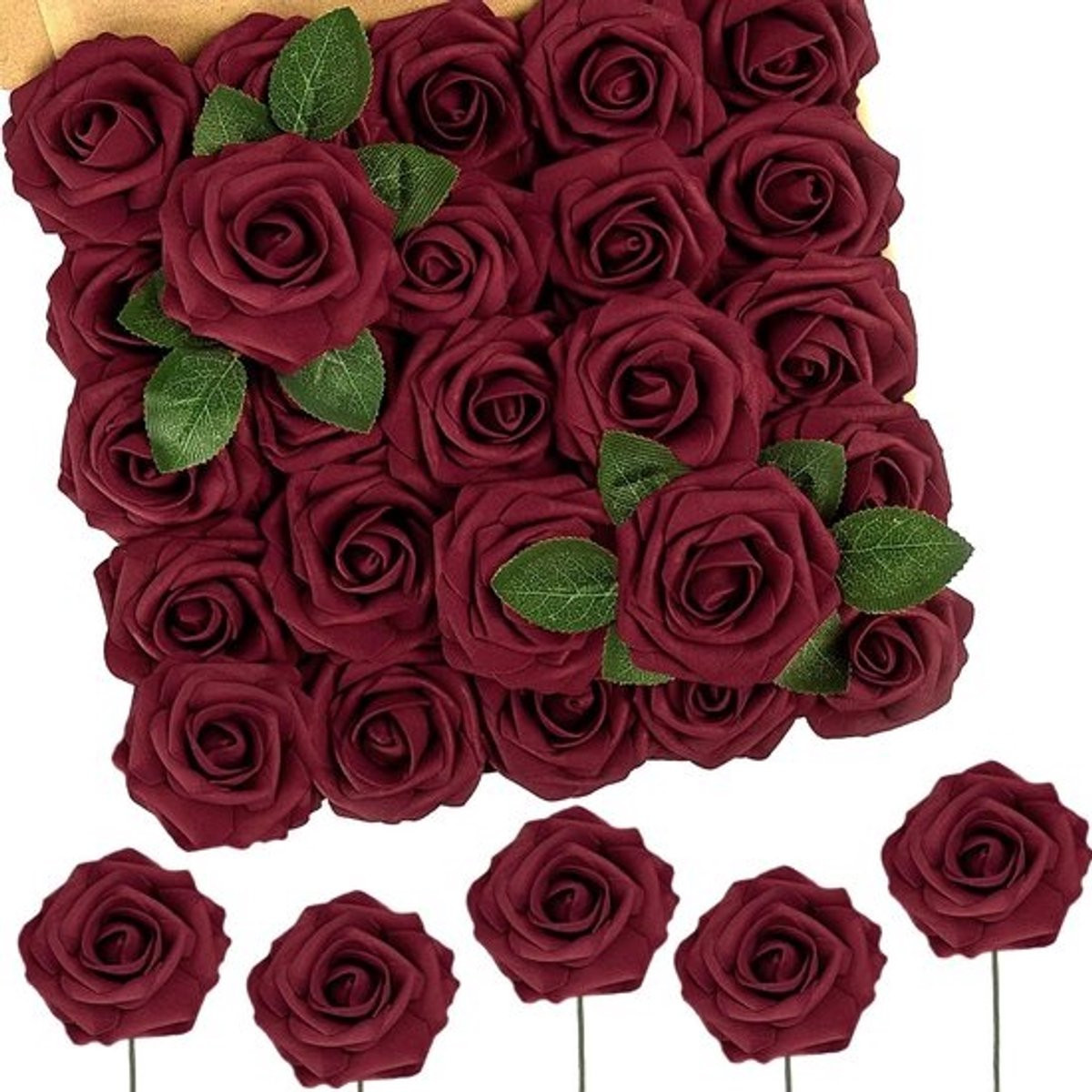 Dailygoods N&T NIETING Kunstbloemen - 50 stuks rozen met steel - Donkerrood
