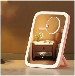 Fusion Finds Makeup Mirror With Lights, 360 Rotating Lighted Vanity Mirror & Touch Control USB Table Mirror pink With Magnify