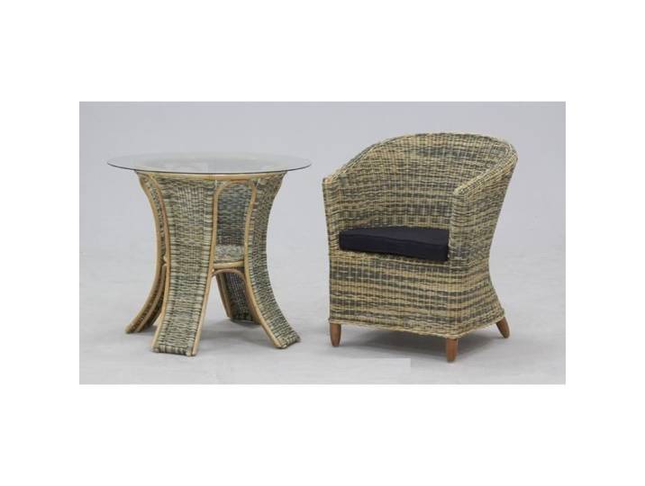 Ensemble fauteuil en rotin - AUBRY GASPARD - Noir - Table ronde en verre - Meuble de jardin - Contemporain