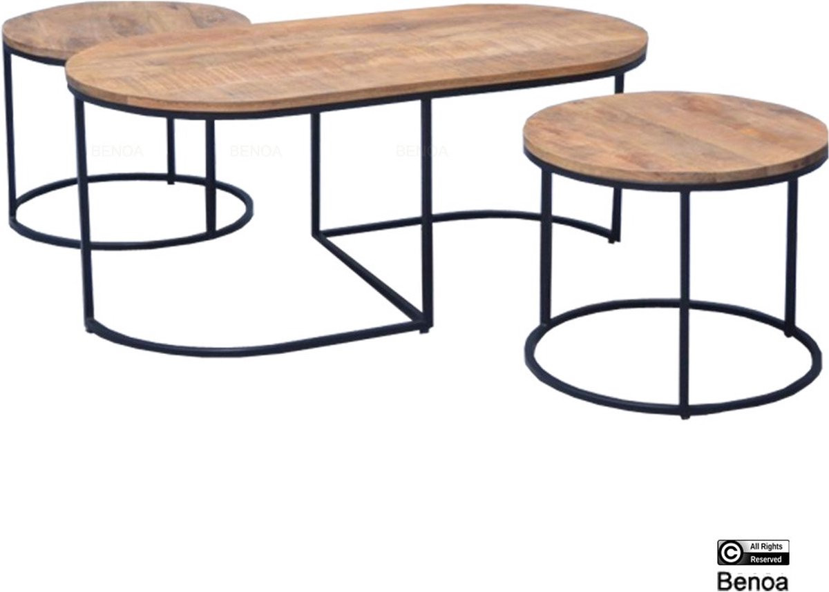Benoa Set van 3 Ovale Salontafels met Nestbare Bladen