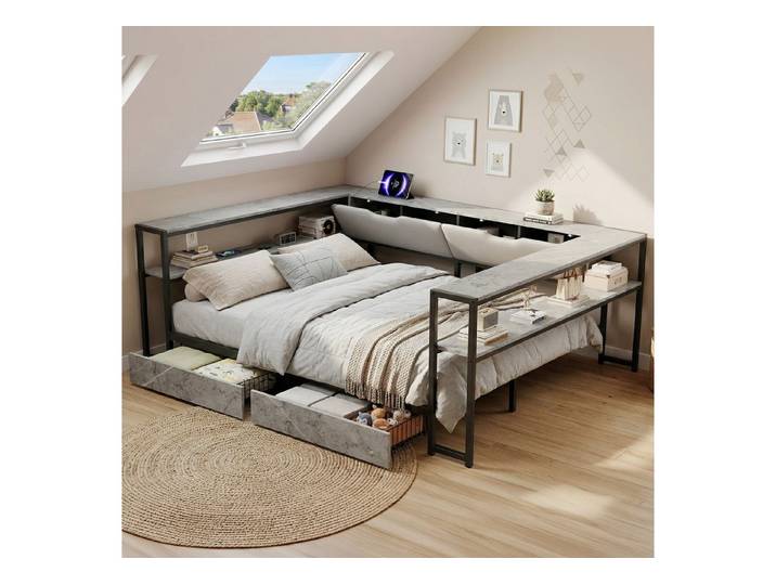STILVORA Schlafsofa 140×200 mit Matratze & Schubladen Polsterbett Schlafsofa mit USB&Typec, mit Lattenrost, Leinen, für Kinderzimmer, Jugendzimmer, Gästezimmer, vielseitig