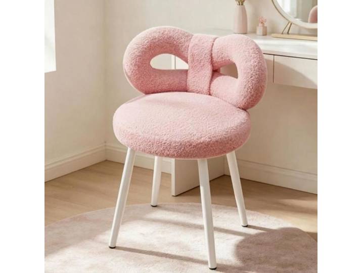 B.LIVEM Chaise Coiffeuse avec Dossier Bowknot Fauteuil Coiffeuse Filles Femmes Tabouret Coiffeuses pour Salon (Rose)