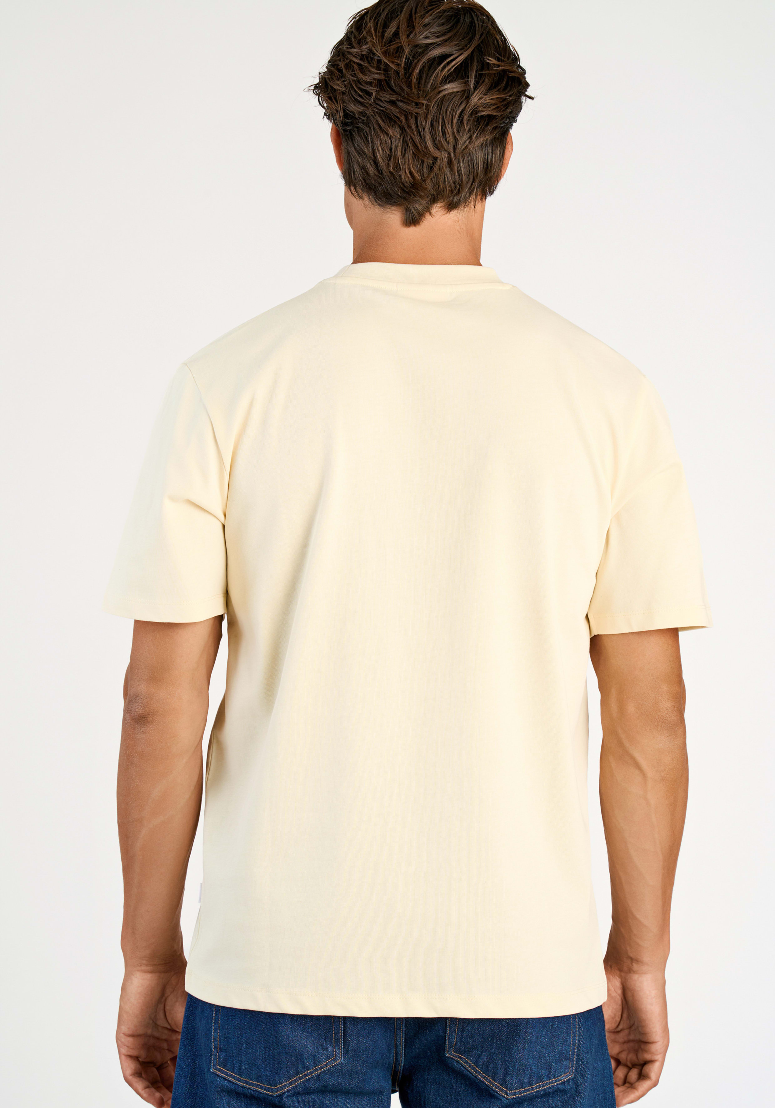 Kurzarmshirt LINDBERGH, Herren, Gr. XXL, beige (sandweiß), Jersey, Obermaterial: 100% Baumwolle, bedruckt, unifarben, regular fit hüftbedeckend, Rundhals, Shirts Kurzarmshirt, mit Lindbergh-Pressung sandweiß XXL
