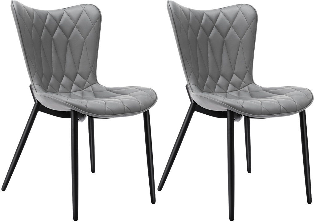 Corrigan Studio Cat Scratching Leather Dining Chair, Diamond Quilting, (set Of 2) Dark Grey 85cm H X 52cm W X 63.5cm D