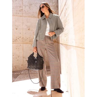 Lederimitat-Blazer HEINE "Lederimitat-Blazer", Damen, Gr. 40, grau (taupe), 95% Polyester, 5% Elasthan, Blazer