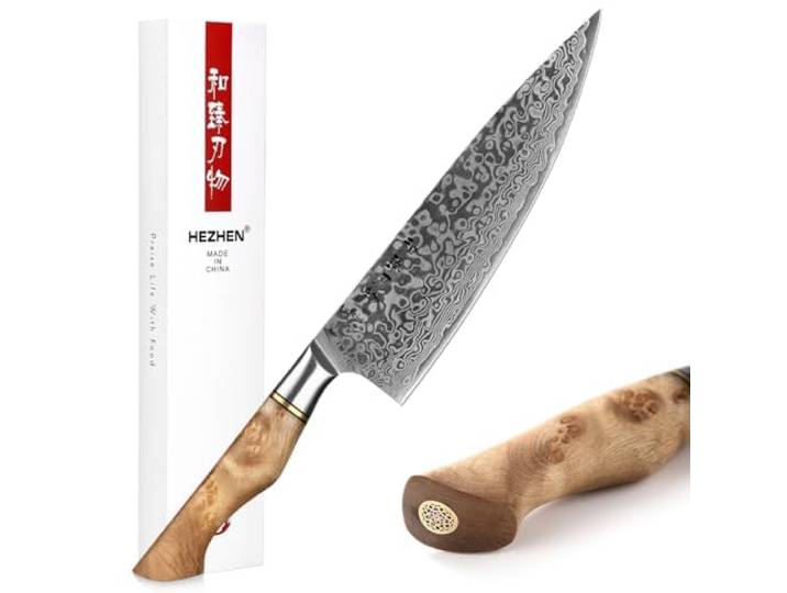 HEZHEN Kochmesser-Professional-21cm Damaststahl, Küchenmesser VG10 Hochwertiges Kochwerkzeug der Gyuto Messer Master Serie zu Hause,Restaurant Bergahorn Griff aus Restaurant