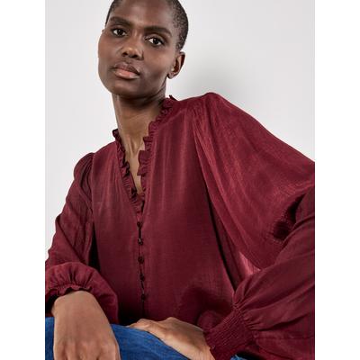 Schlupfbluse APRICOT "Boho Blusenshirt", Damen, Gr. S (36), rot (burgund), gewebt, , Modisch, normal, V-Ausschnitt, Puffärmel, Blusen Schlupfbluse, mit Raffungen