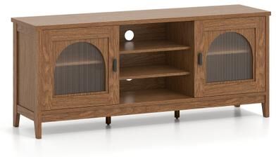 Costway Modern Vintage TV Cabinet with Adjustable Shelves and 2 Cable Holes for TVs up to 65 Inches-Walnut