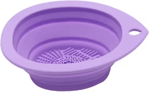 Inspire Picks Silicone Makeup Brush Cleaner Bowl Foldable Brush Washing & Scrubbing Tool purple