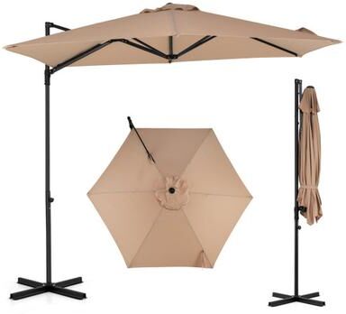 Costway 10 FT Cantilever Patio Umbrella with 360° Rotation for Garden-Tan