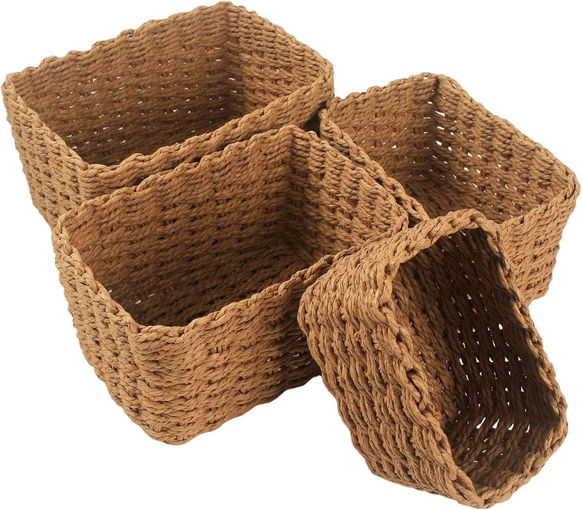Set van 5 Gevlochten Papieren Opbergmanden, Stapelbare Organizer voor Badkamer, Speelgoed en Cosmetica