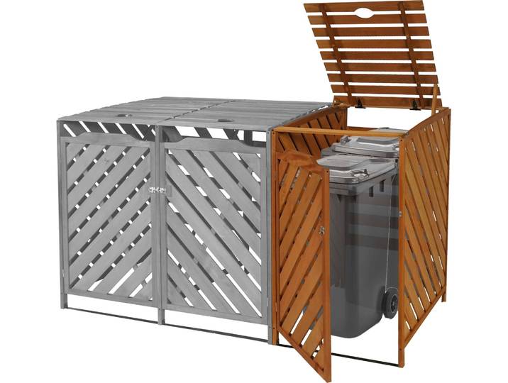 XL 1er-/2er-Mülltonnenverkleidung Erweiterung HWC-J44, Mülltonnenbox, 120x68x98cm Holz MVG- braun