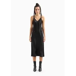 A|X Armani Exchange für Damen. 8NYA59YNZ5Z1200 Schwarzes Midikleid (3XL), Lässig, Polyester, Ärmellos / Hosenträger