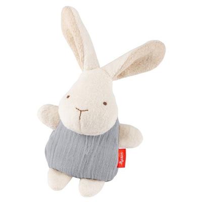 Sigikid 31266 - Knister-Greifling Hase mit Rassel, weiß/grau, 15 cm, Musselin/Teddystoff, sigibaby