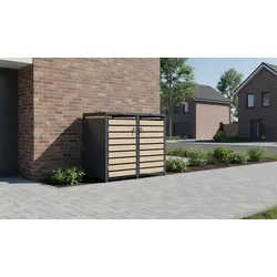 Müllboxen Halmstad 1 Tonne 66 x 80 x 116 cm - Tür mit Holzoptik - Mülltonnenbox für eine Tonne - Mülltonnen Unterstand für Garten & Grundstück