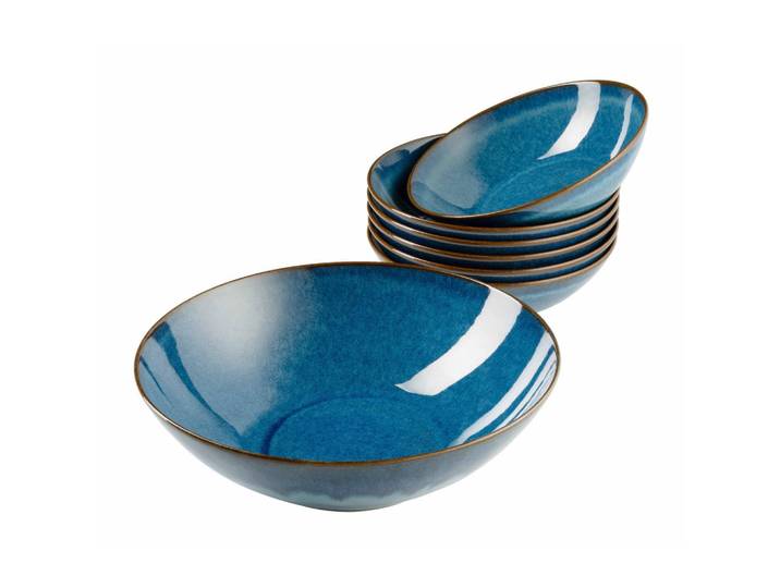 Mäser Salatset, Blau, Keramik, 7-teilig, rund, 35.5x36.5x31.5 cm, lebensmittelecht, schadstofffrei, Geschirr, Schalen & Schüsseln, Sonstige Schüsseln
