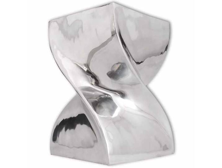 Petite Table basse NANAS Neuf Table auxiliaire / Tabouret Forme torsadée Aluminium Argenté &7786