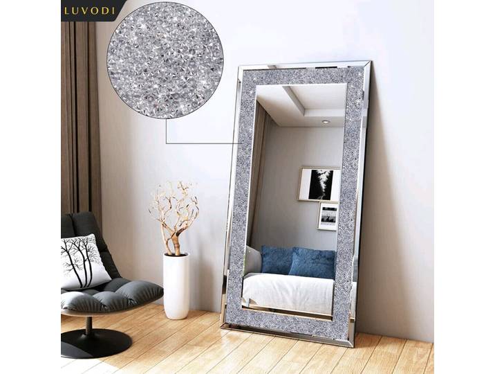 LUVODI grand argent brillant cristal strass diamant sans cadre miroirs de vanité mural miroir de coiffeuse pour maison/hôtel