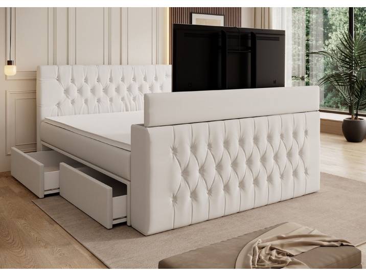 PROMETO Möbel Boxspringbett CHESTER mit TV-Lift und Schubladen, 7-Zonen-Matratze, 180x200 cm