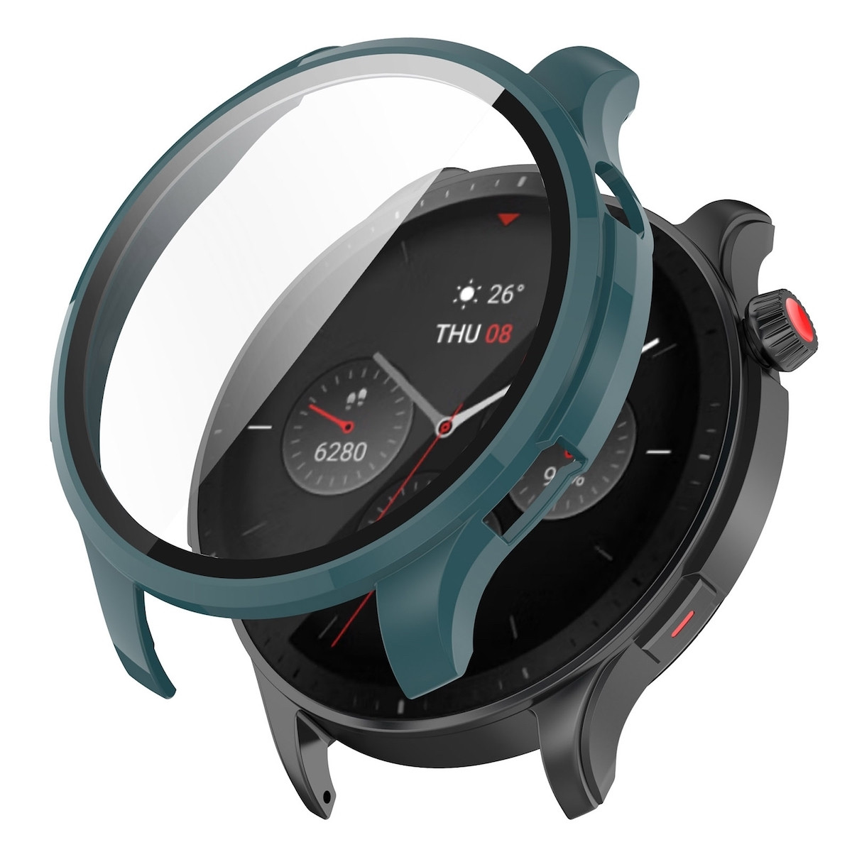 Wigento Beschermhoes voor Amazfit GTR 4 met gehard glas, Donkergroen
