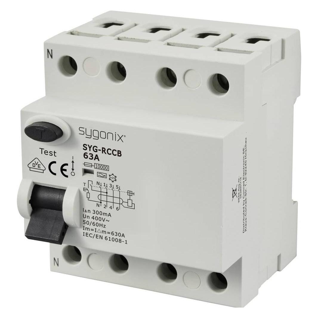 Sygonix SY-6438024 SYG-RCCB 3P+N/A63/10kA/300mA Fehlerstrom-Schutzschalter A (SY-6438024)