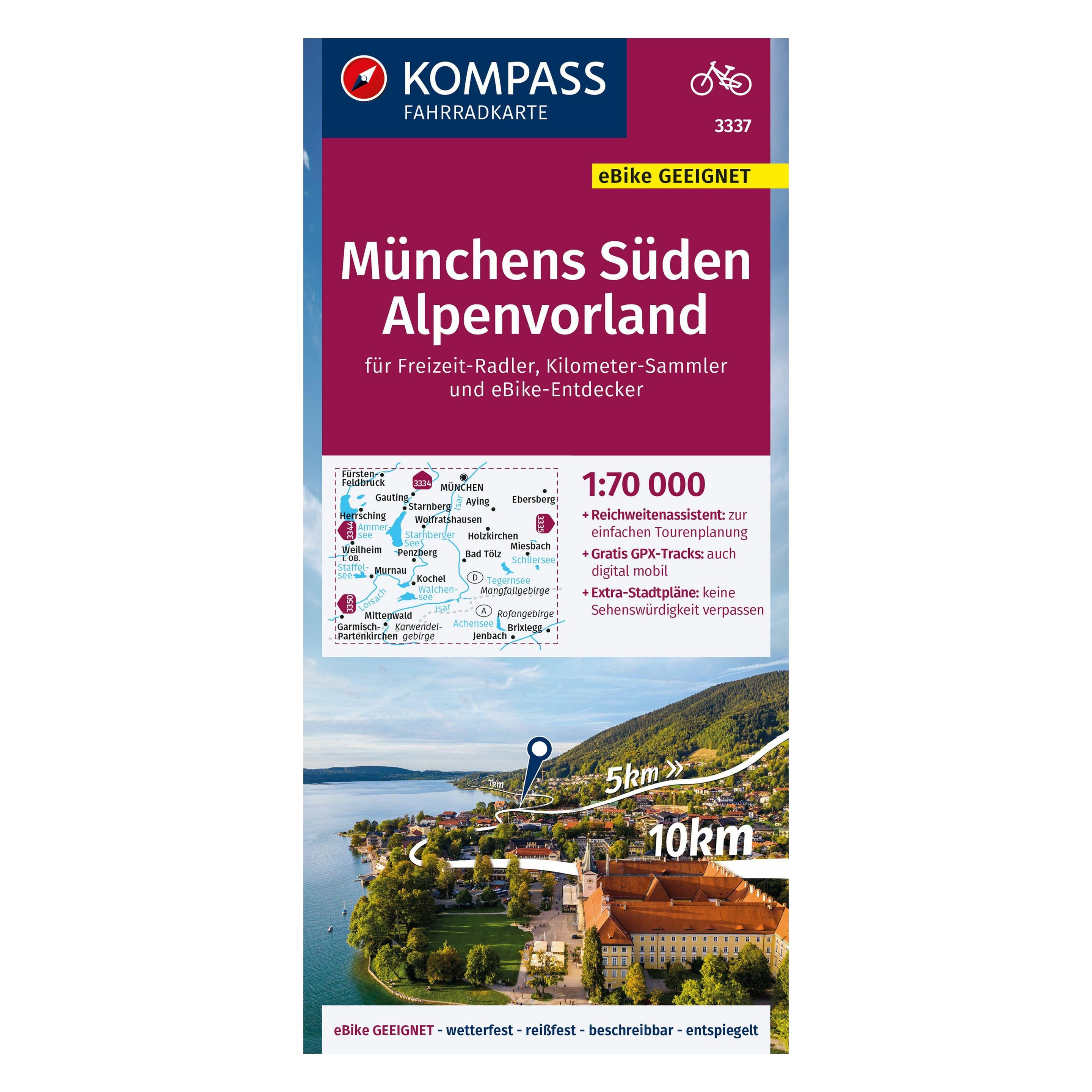 Kompass Fahrradkarte 3337 Münchens Süden, Alpenvorland 1:70.000 (37107292)