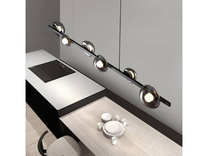 Lustres modernes italiens minimalistes noirs à motifs circulaires et linéaires, lampe LED longue suspendue pour plafond, décoration intérieure pour table à manger