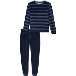 SCHIESSER Herren Schlafanzug, lang - Frottee, Bündchen, gestreift Dunkelblau / XL