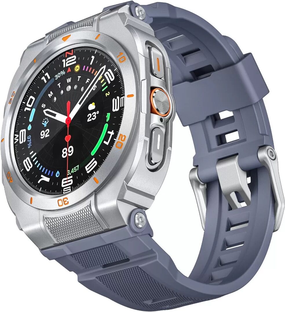 INF GDB Zwei-in-eins Halb-Wrap 47MM Armband, kompatibel mit Samsung Galaxy Watch Ultra GDB – Silikon, Zinklegierung, Edelstahl Silber + Blau