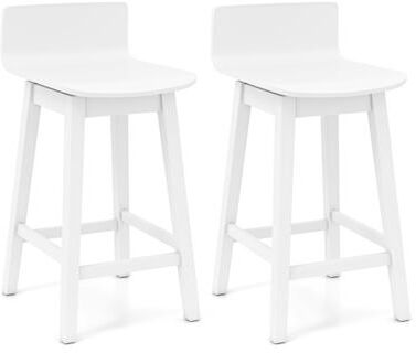 Costway 24.5 Inch Swivel Wooden Bar Stools Set of 2 with Rubber Wood Legs and Low Back-White