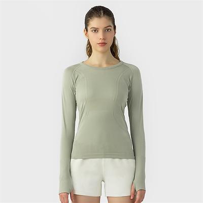 Damen Sportshirts Pilates-Oberteil Sporttop Rundhalsausschnitt Elastisch Atmungsaktiv Enge Passform Langarm Sport Einfarbig Oberteil Für Pilates Yoga Sportkleidung