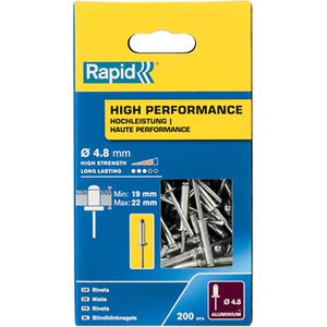 Rapid Blindnieten 5001440, Aluminium, 200 Stück, Ø 4,8mm x Länge 25mm