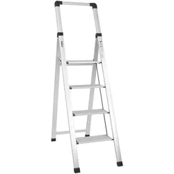 Alu Trittleiter 4-stufig silber klappbar mit Handlauf bis 150 kg Leiter