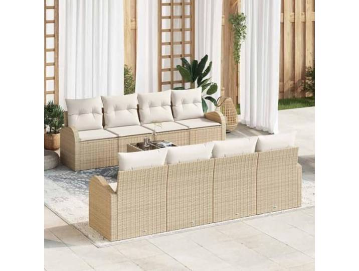 HEFZGDB Gartensofa-Set Sitzgruppe 4 Stück Beige 55 x 55 x 37 cm Poly-Rattan mit Glas Couchtisch Sitzlandschaft