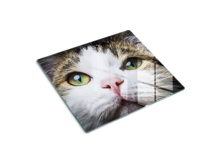 Tulup Glasplatte 60x52 cm Grüne Katzenaugen, Braun, Weiß, Glas, 60x52 cm, Küchenzubehör, Schneidebretter