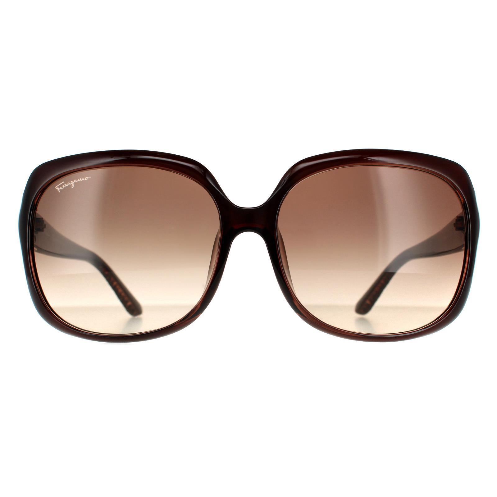 Salvatore Ferragamo Rechteckige Damen Sonnenbrille in Braun mit Farbverlauf
