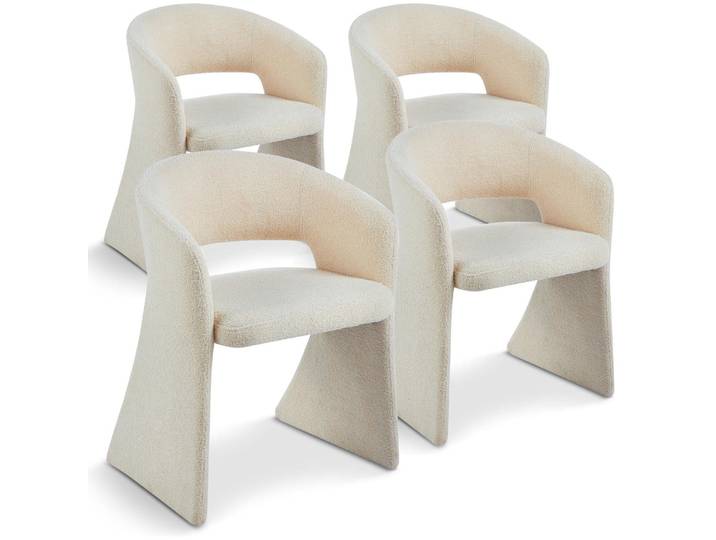 MENZZO Lot de 4 chaises design Tootsie Tissu bouclette Crème