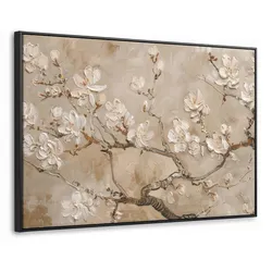 LEINWAND Bilder mit Rahmen - Blumen - Modern - Beige - Weiß - Blüte - 120x80