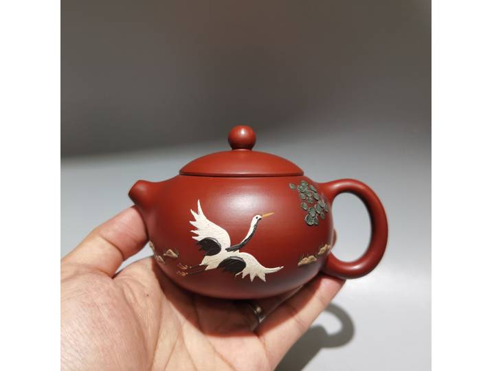 Théière chinoise en argile violette de YFête ing, bouilloire à motif de grue enrichie et presque resserrée, ornements de richesse, théière, 5