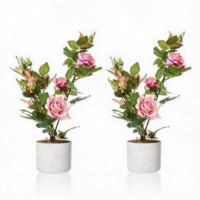 YUN Artificial Rose and Poinsettia Tree in Pot, Faux Floral Plant for Indoor Outdoor Decor