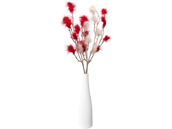Tischvase CREATIV HOME Vase mit Federzweigen , weiss (weiß, rot), H:27cm Ø:7,5cm, Keramik, Vasen, Tischvase, für die moderne Einrichtung
