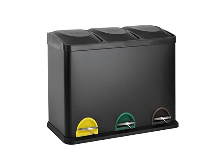 SVITA TC3X15 Treteimer 45 Liter Grau 3X 15L dreifach Abfalleimer 3er-Mülleimer Mülltrennung Küchen-Eimer Schwarz