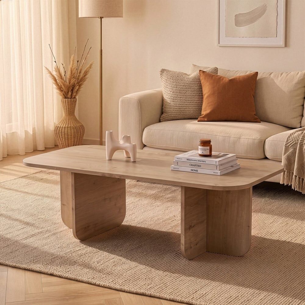 Calicosy Table basse rectangulaire l120 cm - chêne Marron 120x41x60cm