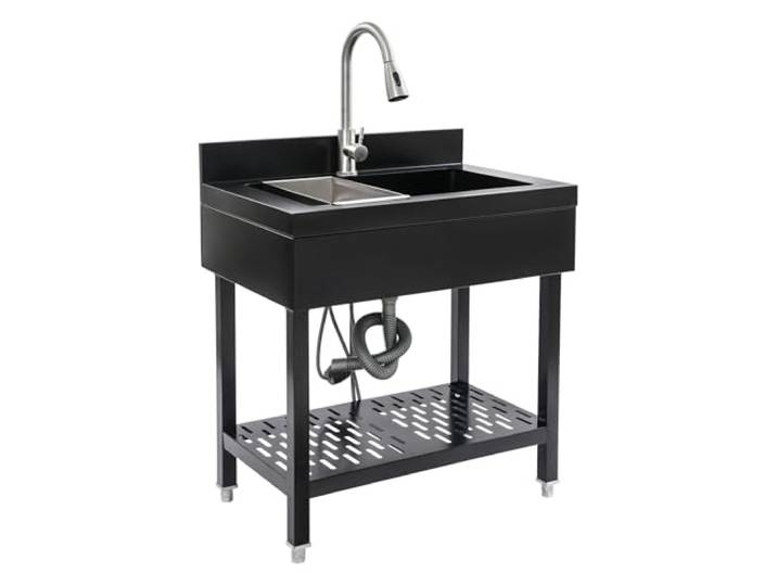 CAIYGG Freistehende Schwarze Küchenspüle 75 cm, Großes Becken Spültisch mit Komplettzubehör, Einfache Montage, ideal für Küche und Waschküche, Geräumiges für Komfortables Arbeiten