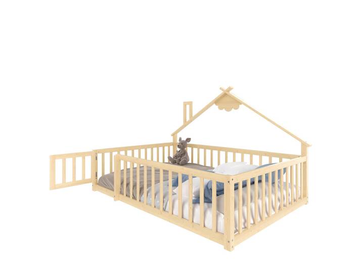 Stilvora Hausbett 140/190 cm in Natur Kinderbett mit Geländer im Haus-Design, Naturfarben, 140x190 cm, Babymöbel & Kindermöbel, Kinderzimmer & Jugendzimmer, Kinderbetten, Spielbetten