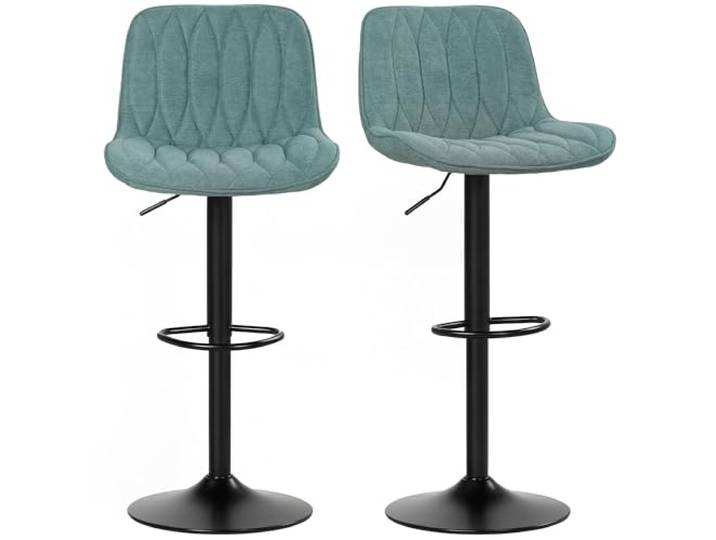 HOMCOM 2 Barhocker höhenverstellbar, Rücklehne, Fußstütze, Blau Drehbare Barhocker, Leinenbezug, armlehnlos, Küche, Frühstückstheke