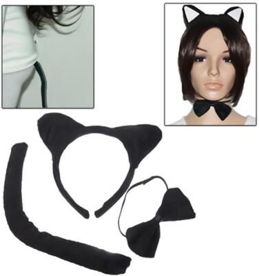 Snug & Styled Plush Cat Ears Headband And Tail Costume Set For Cosplay And Halloween Party Favor Plush Cat Ears Headband And Tail Costume Set For Cosplay And Halloween Party Favor